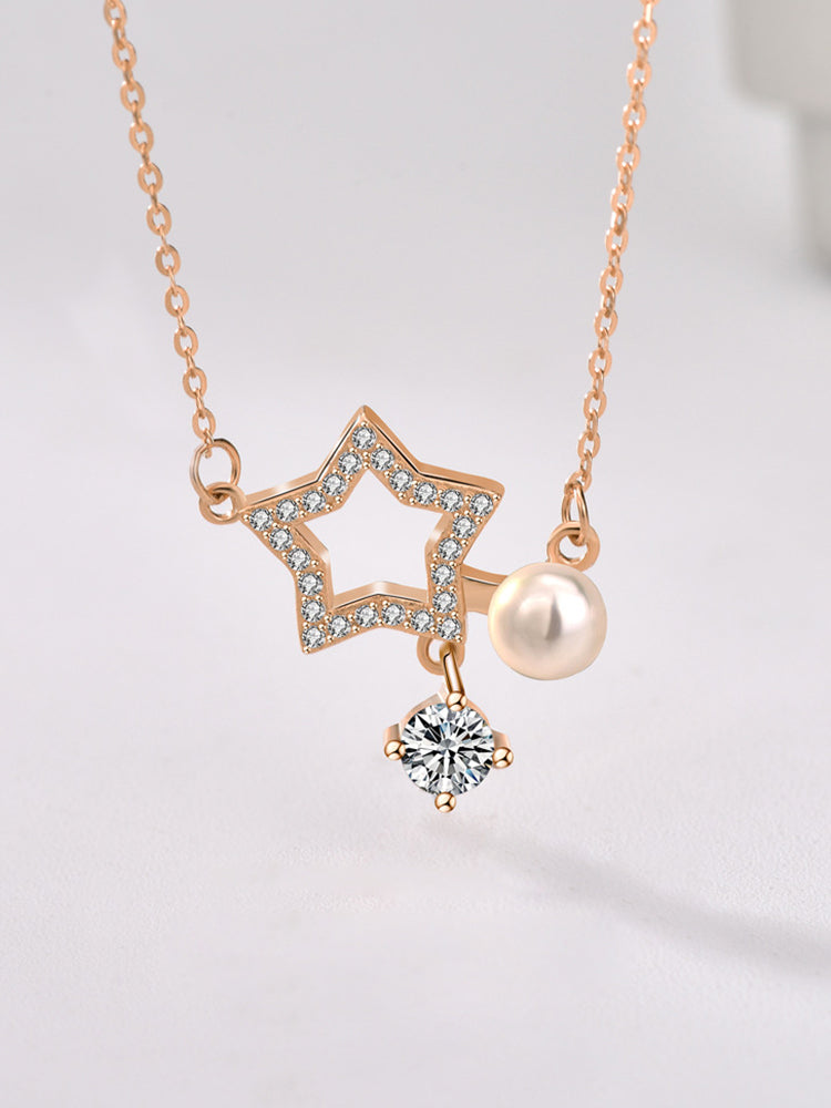 Pearl and Diamond Star Necklace