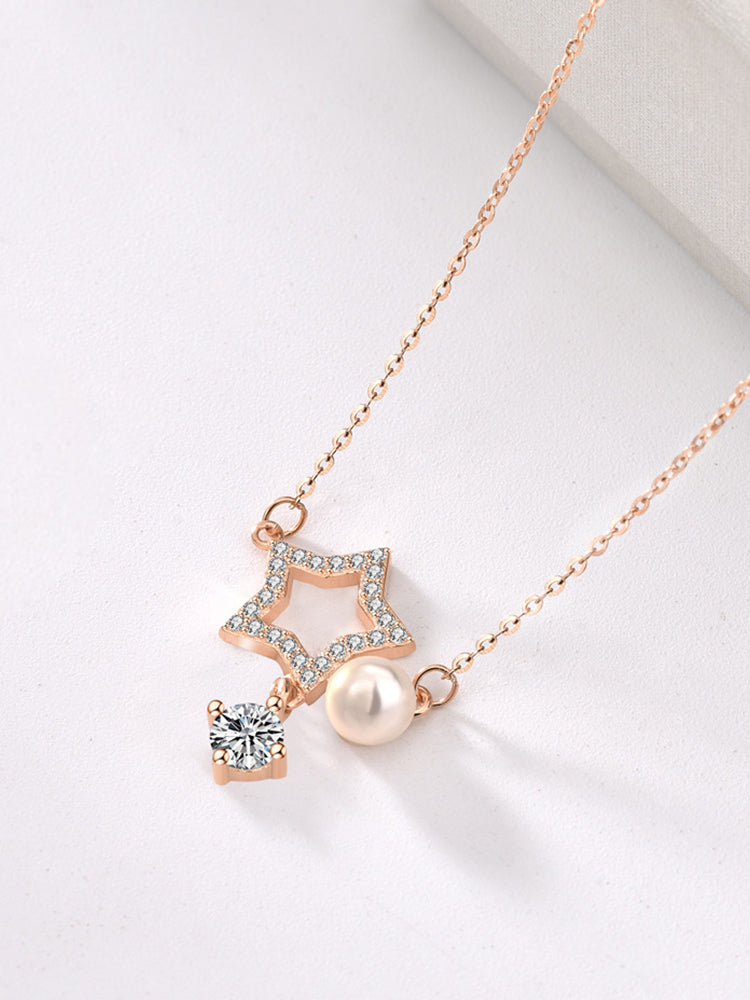 Pearl and Diamond Star Necklace