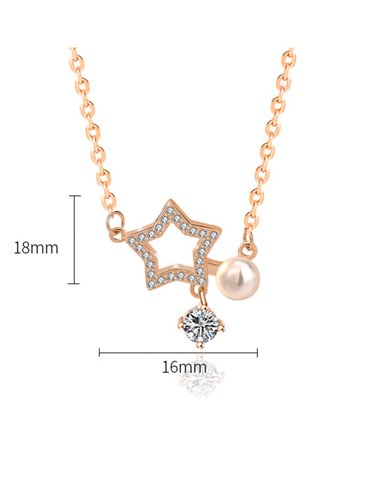 Pearl and Diamond Star Necklace