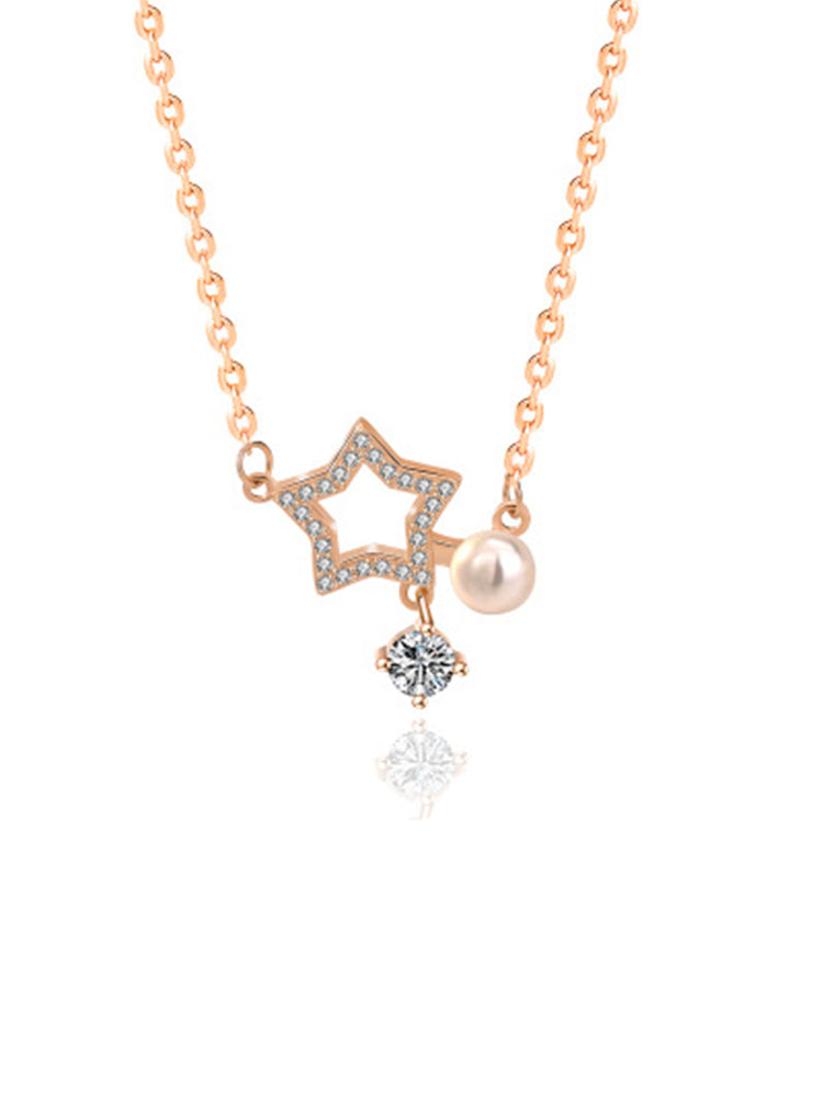 Pearl and Diamond Star Necklace