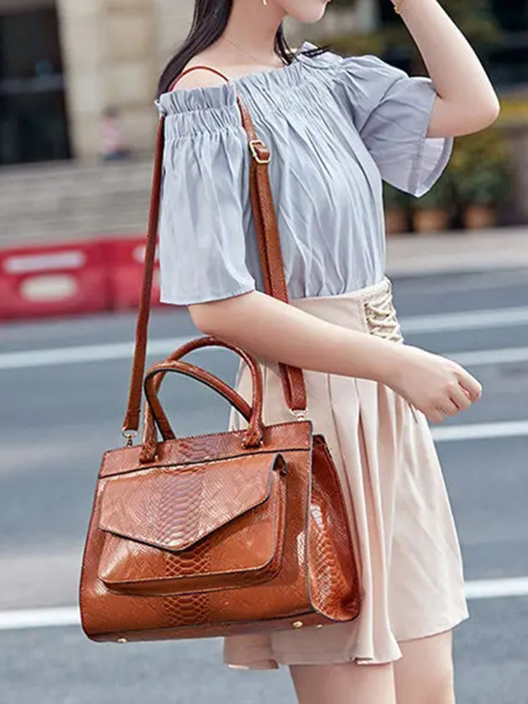 Women Snake Pattern Tote Bag Casual Large Capacity Crossbody Bag