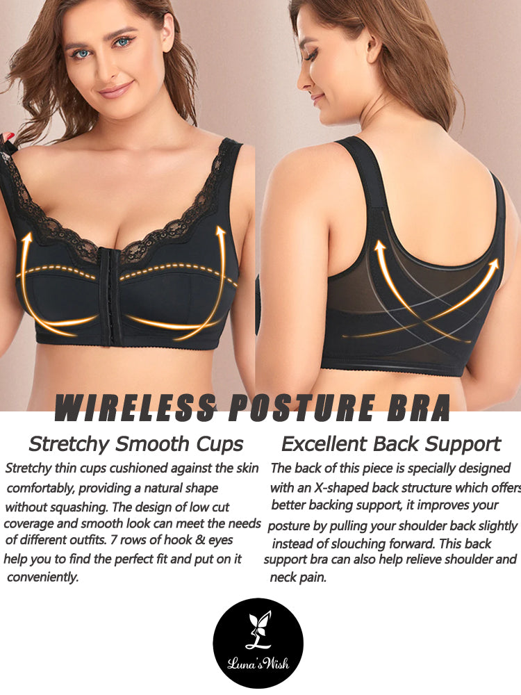 Lace Thin Front Closure Wire-free Back Support Posture Bra