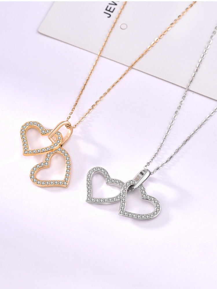 2 Hearts Interlock Pendant Necklace