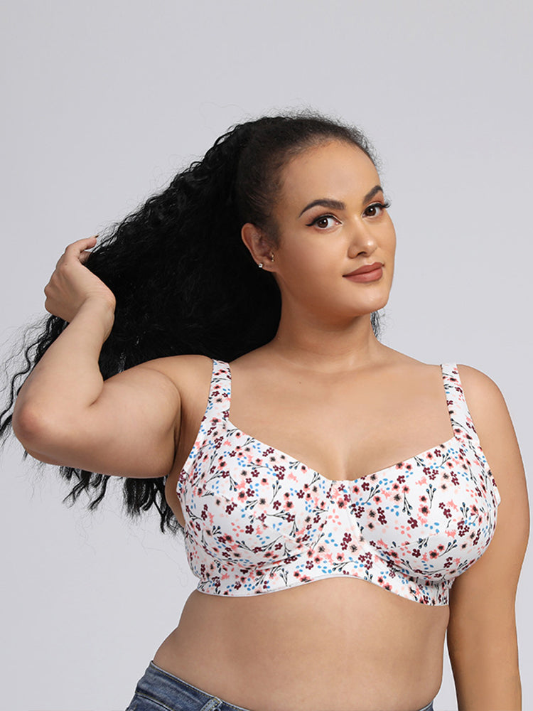 Comfort Cotton Floral Minimizer Underwire Bra