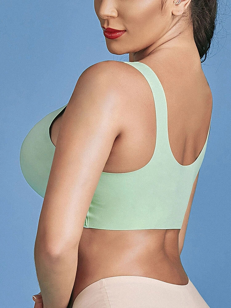 Seamless Wireless Snap Button Front Stretch Wide Straps Bra