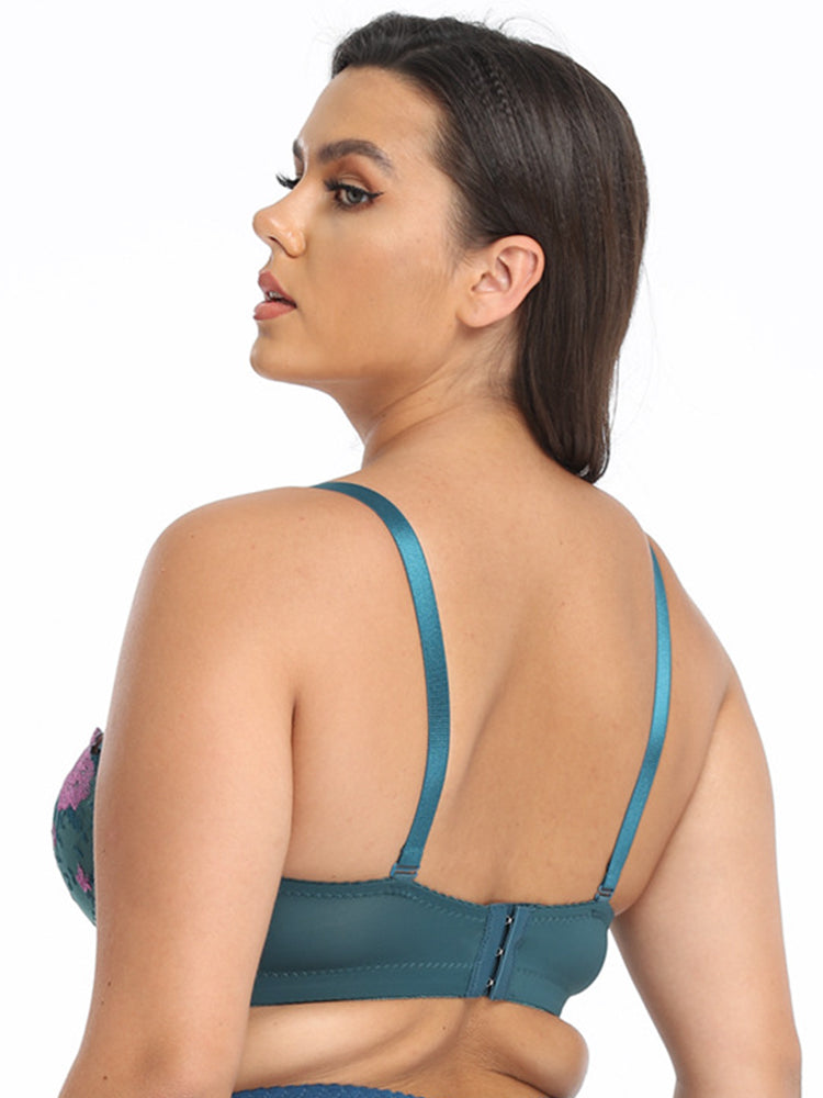 Women Flower Embroidery Breathable Underwire Bra