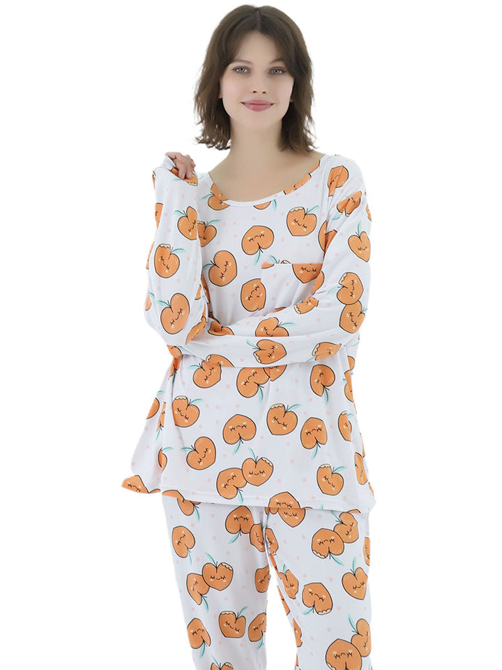 Women Plus Size Long Sleeve Printing Soft Pajamas Set