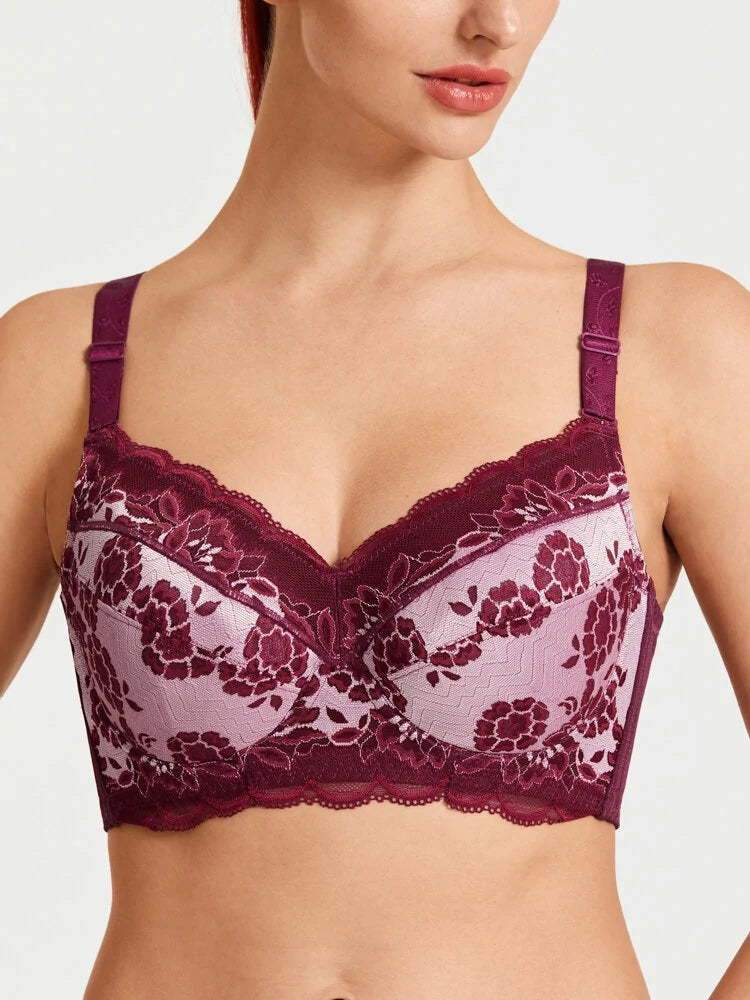 Breathable Lace Full Coverage Soft Wire Support Bra