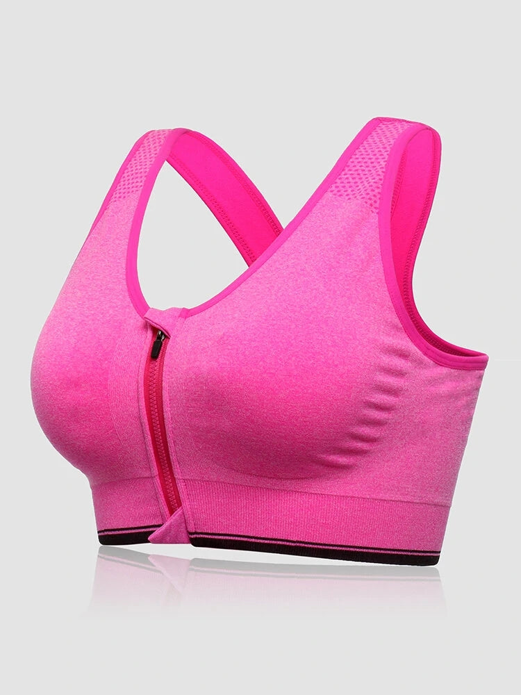 Front Zipper Wireless Shockproof Sports Bras with Removable Pad