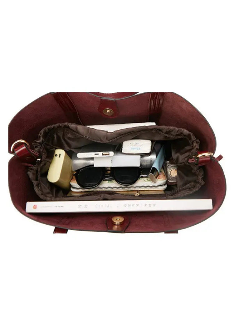 Women PU Leather Casual Handbag Large Capacity Tote Bag Solid Crossbody Bag