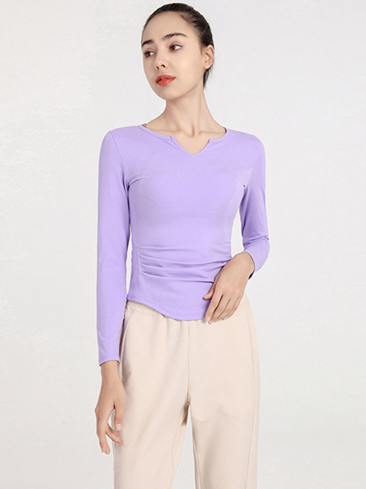 Slim Fit V-neck Long Sleeve Yoga Tops Breathable Athletic Workout Running Shirt