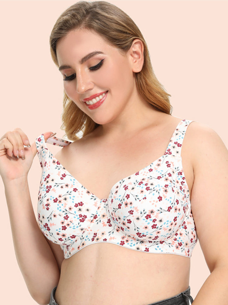 Comfort Cotton Floral Minimizer Underwire Bra
