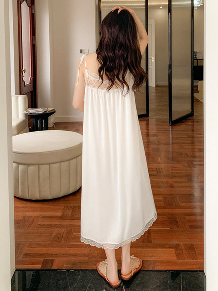 Comfort White Satin Slip Midi/Knee-length Sleepwear