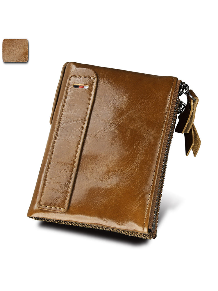 Zipper RFID Card Holders Anti-theft Zip Coin Pocket Bifold Wallets