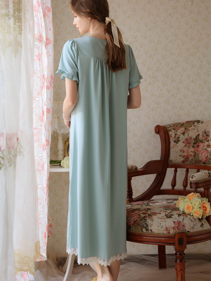 Women's Lace Nightdress Short Sleeve Victorian Nightgown Sleepwear Pajama