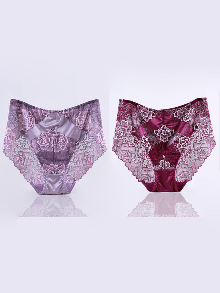 2-Pack Women's Plus Size Sexy Lace Flower High-end Panties