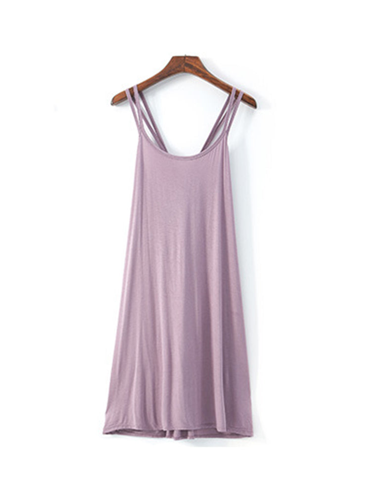Plus Size Sexy Soft Modal Backless Nightgown Slip Dress