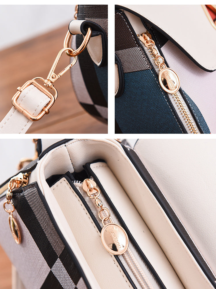 Geometric Patterns Canvas PU Leather Crossbody Handbag