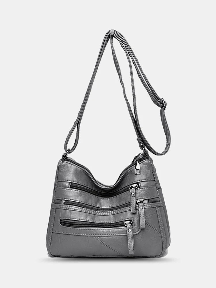 Women Vintage Anti-theft Multi-pocket PU Leather Crossbody Bag Shoulder Bag