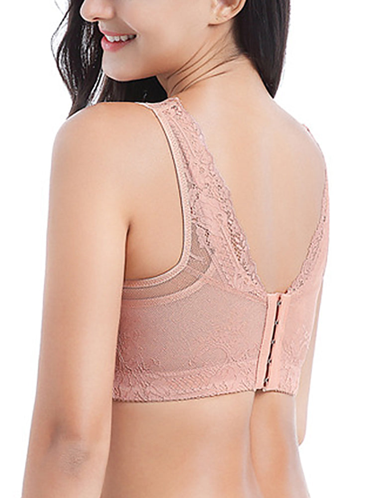 Women Lace Deep V Neck Breathable Push Up Bra