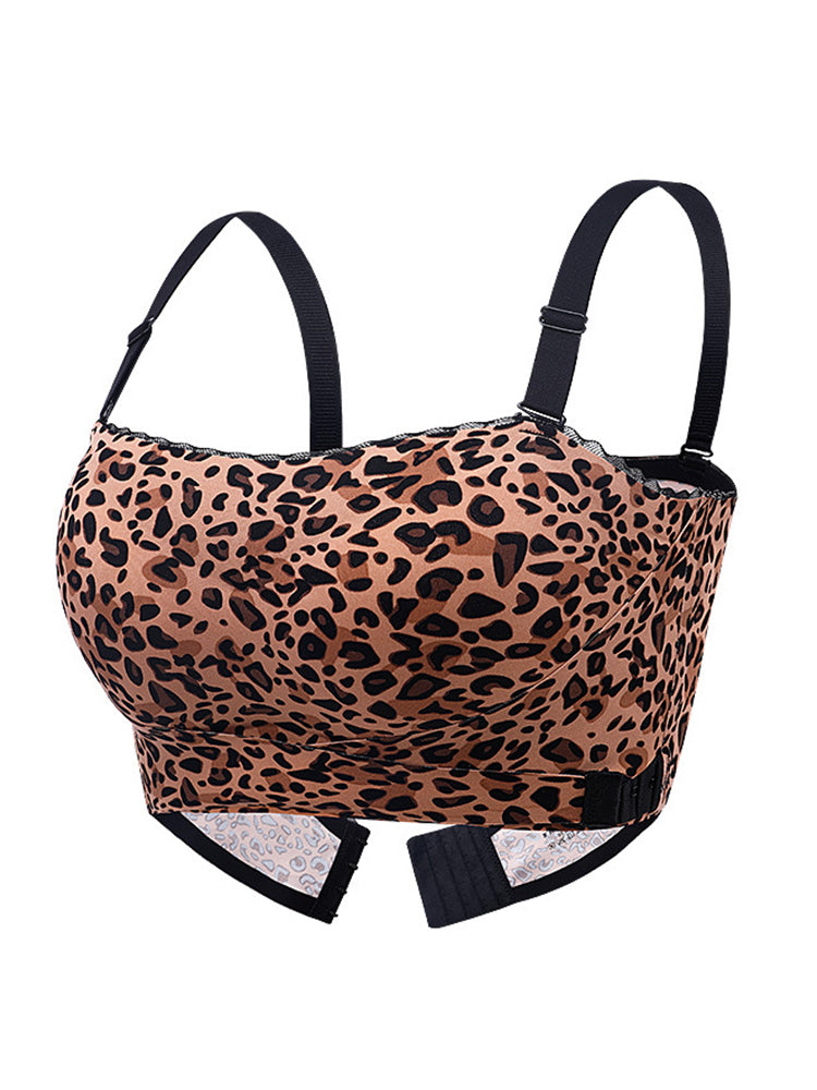 Women's Leopard Print Wireless Non-slip Strapless Bras