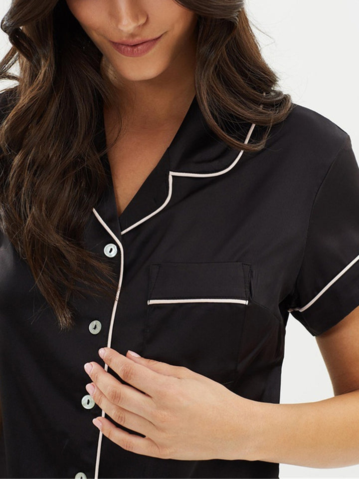 Women's Soft Satin Short Sleeve Nightwear 2Pcs Pyjama Sets
