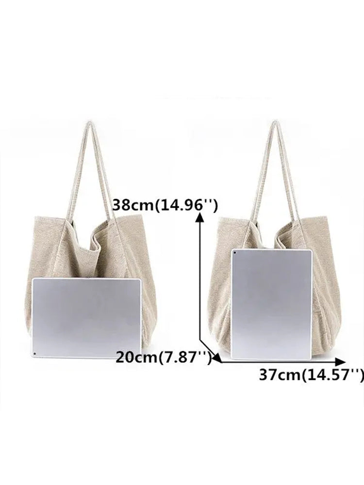 Corduroy Vintage Handbag Large-capacity Shopping Bag