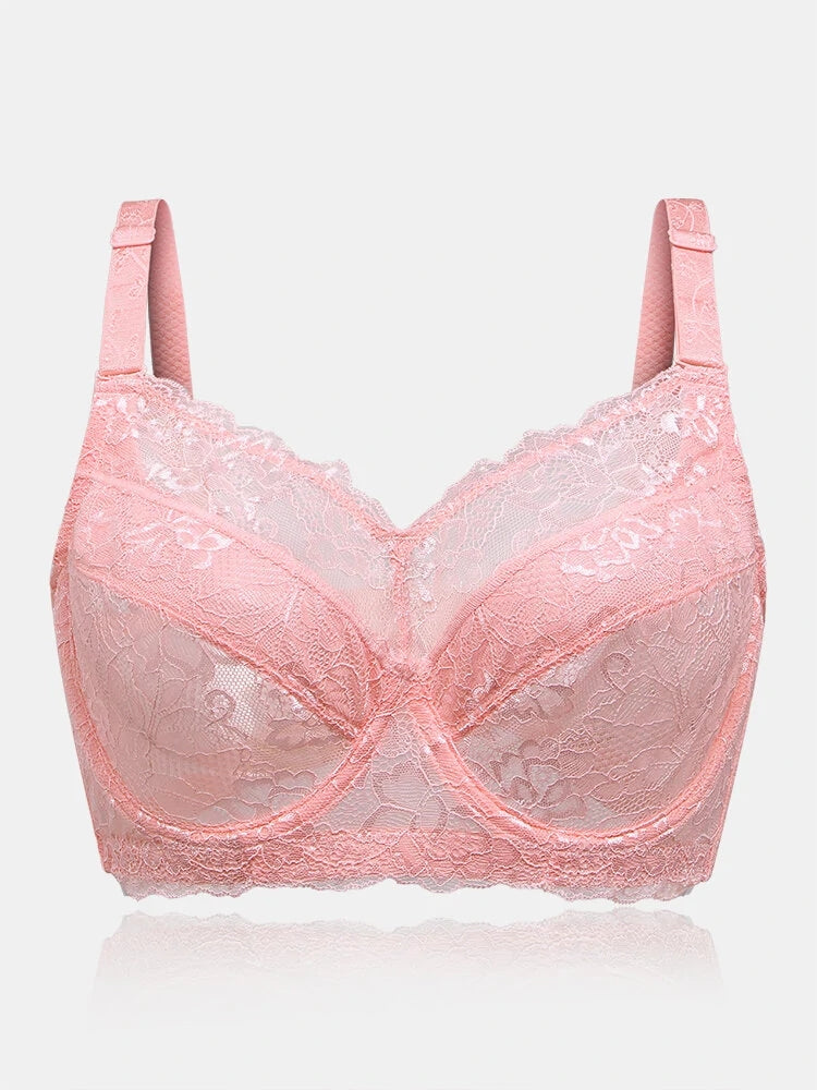 Lace Jacquard Underwire See Through Non Padded Bra