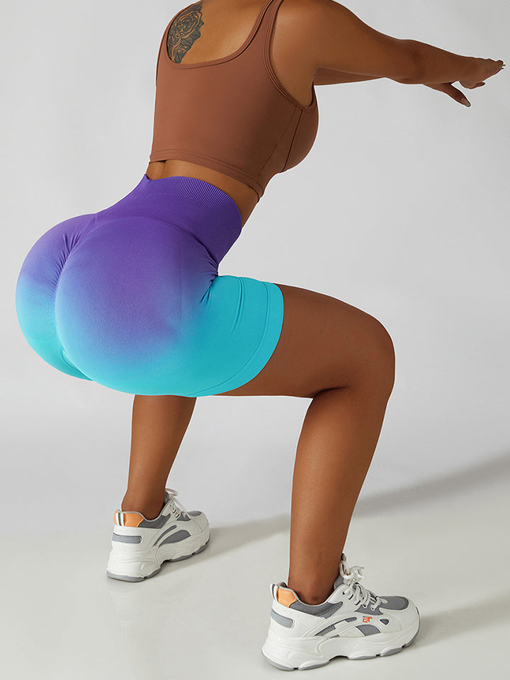 Women High Waist Workout Yoga Gym Gradient Ramp Seamless Cycling Shorts