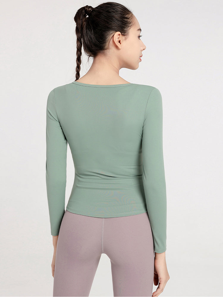Slim Fit V-neck Long Sleeve Yoga Tops Breathable Athletic Workout Running Shirt