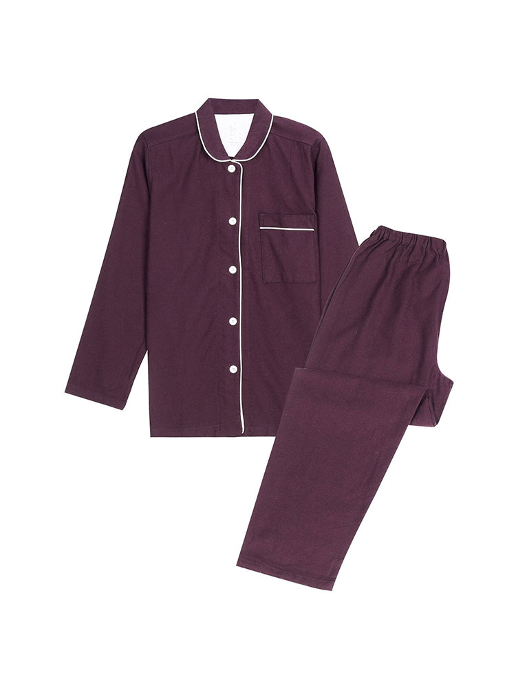 Cotton Plaid Pajamas Set Long Sleeve Sleepwear for Men&Women