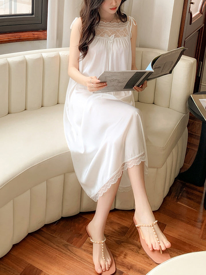 Comfort White Satin Slip Midi/Knee-length Sleepwear