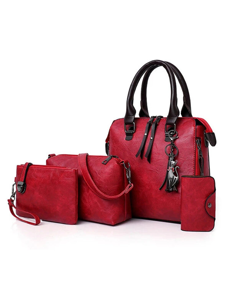 Women Leather Handbags Multi-function Crossbody Bags Purse Set 4pcs