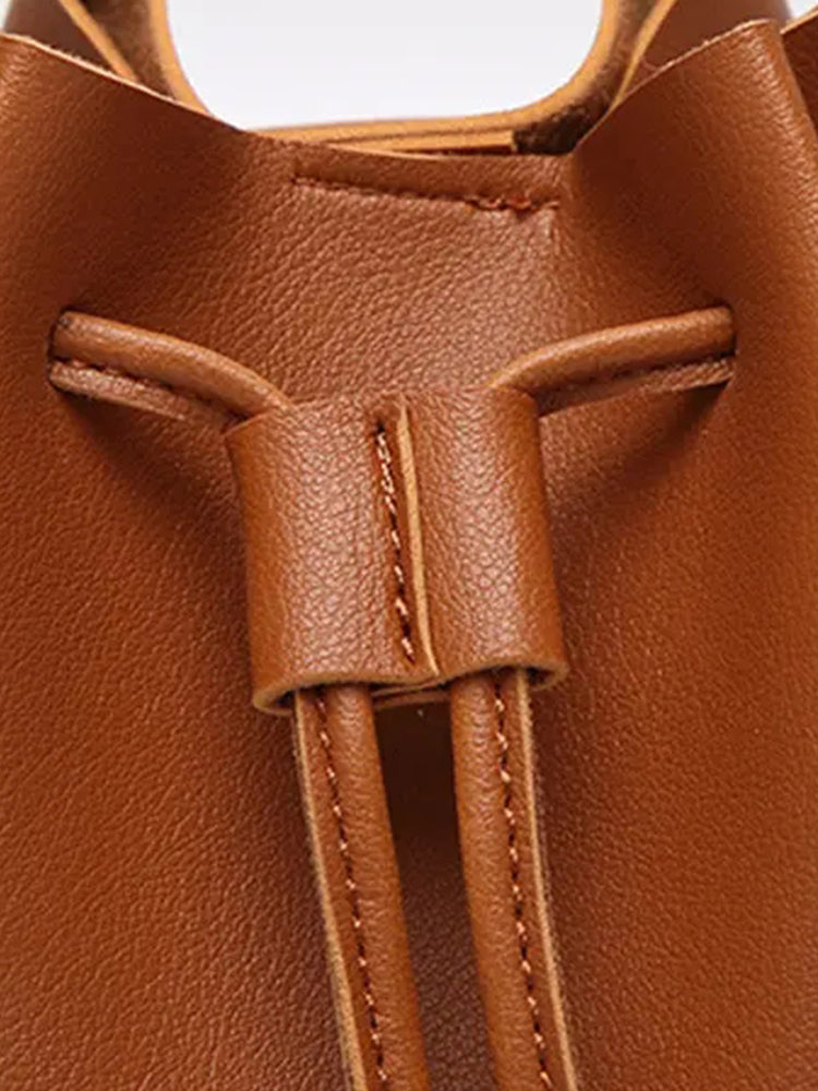 Women PU Leather Vintage Tassel Bucket Bags Mini Crossbody Bags