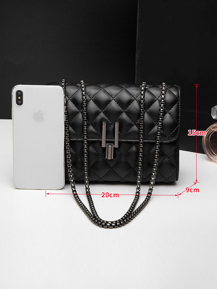 Women's Diamond Pattern PU Chain Straps Shoulder Bags