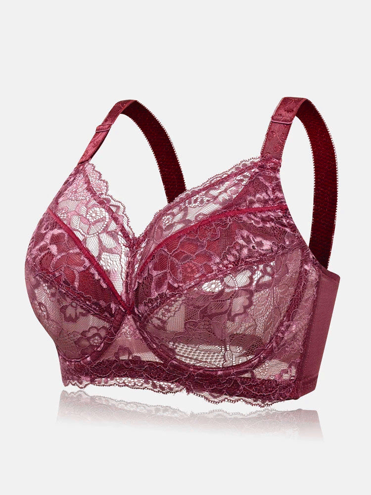 Lace Jacquard Underwire See Through Non Padded Bra