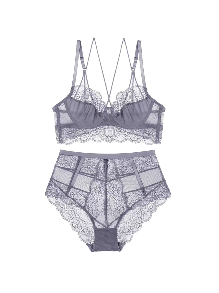 Women's Push Up Sexy Lace Lingerie Bra and Sheer Panties