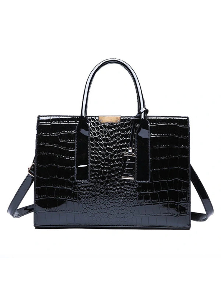 Crocodile Pattern Tote Handbag Large Capacity Solid Crossbody Bag
