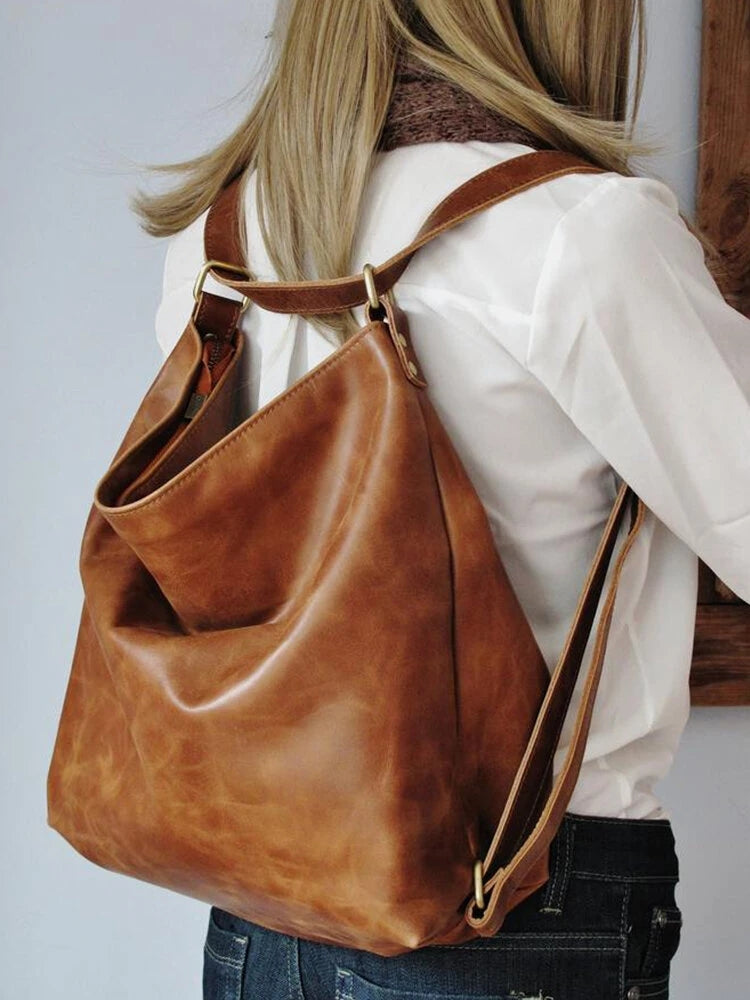 Women PU Leather Convertible Backpack Shoulder Bag Crossbody Purse