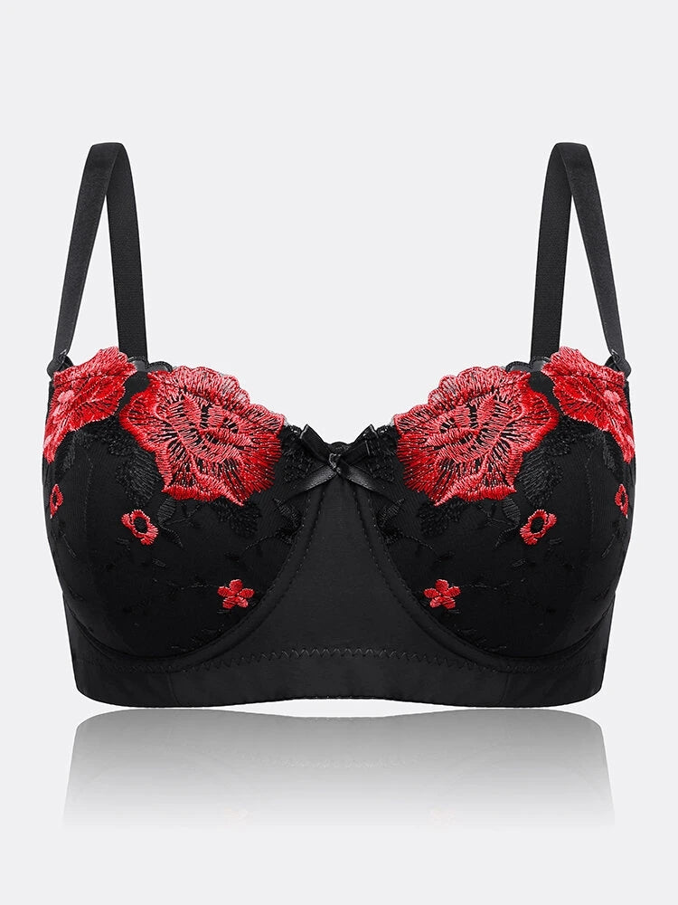 Women Flower Embroidery Breathable Underwire Bra