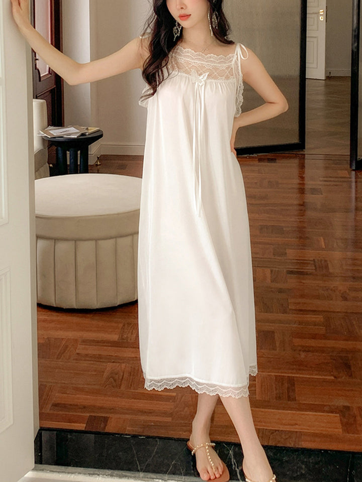 Comfort White Satin Slip Midi/Knee-length Sleepwear