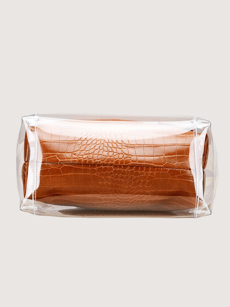 Women Clear Crocodile Pattern 2 Pieces Handbag