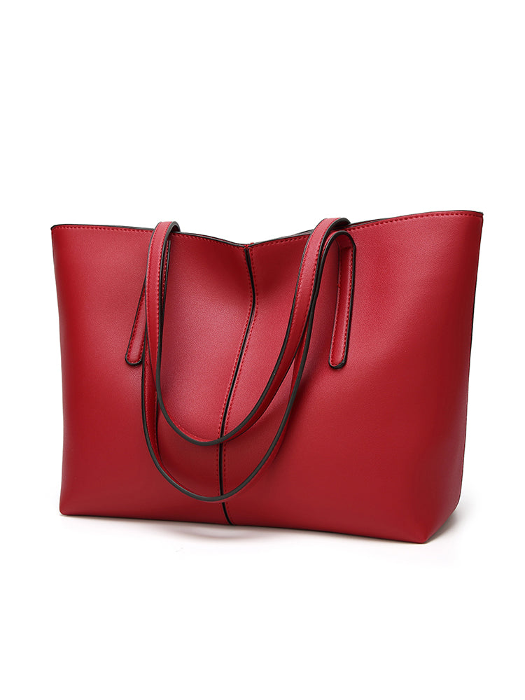 Women's Tote Shoulder PU Leather Big Capacity Solid Handbag