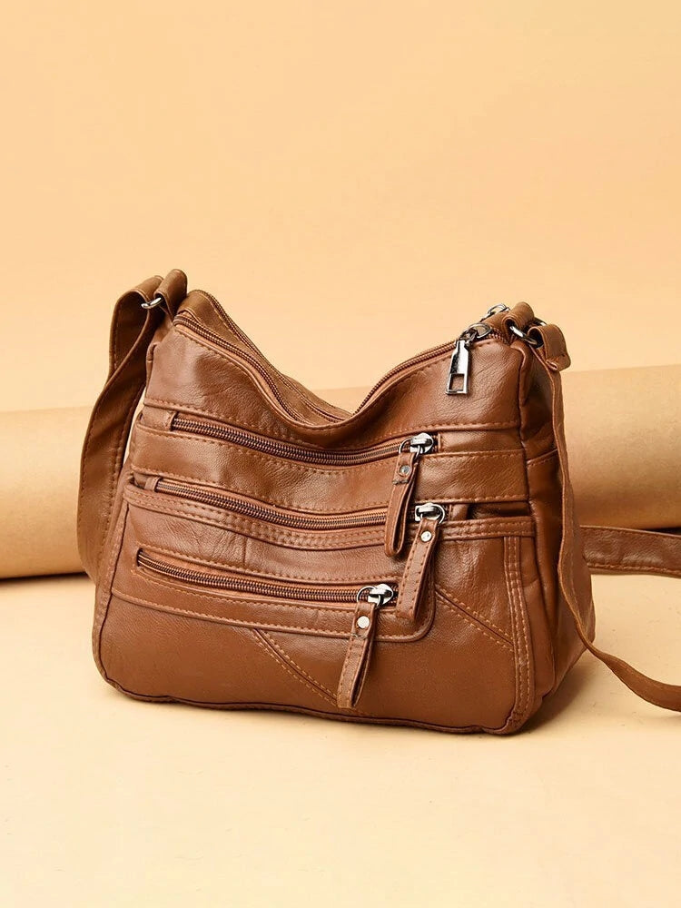 Women Vintage Anti-theft Multi-pocket PU Leather Crossbody Bag Shoulder Bag