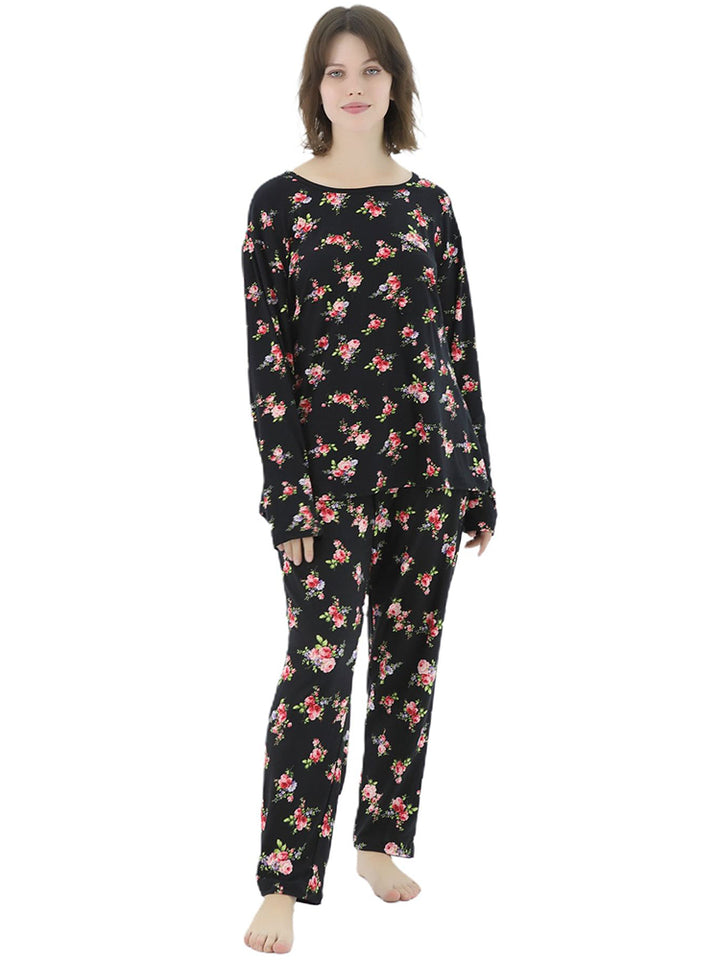 Women Plus Size Long Sleeve Printing Soft Pajamas Set