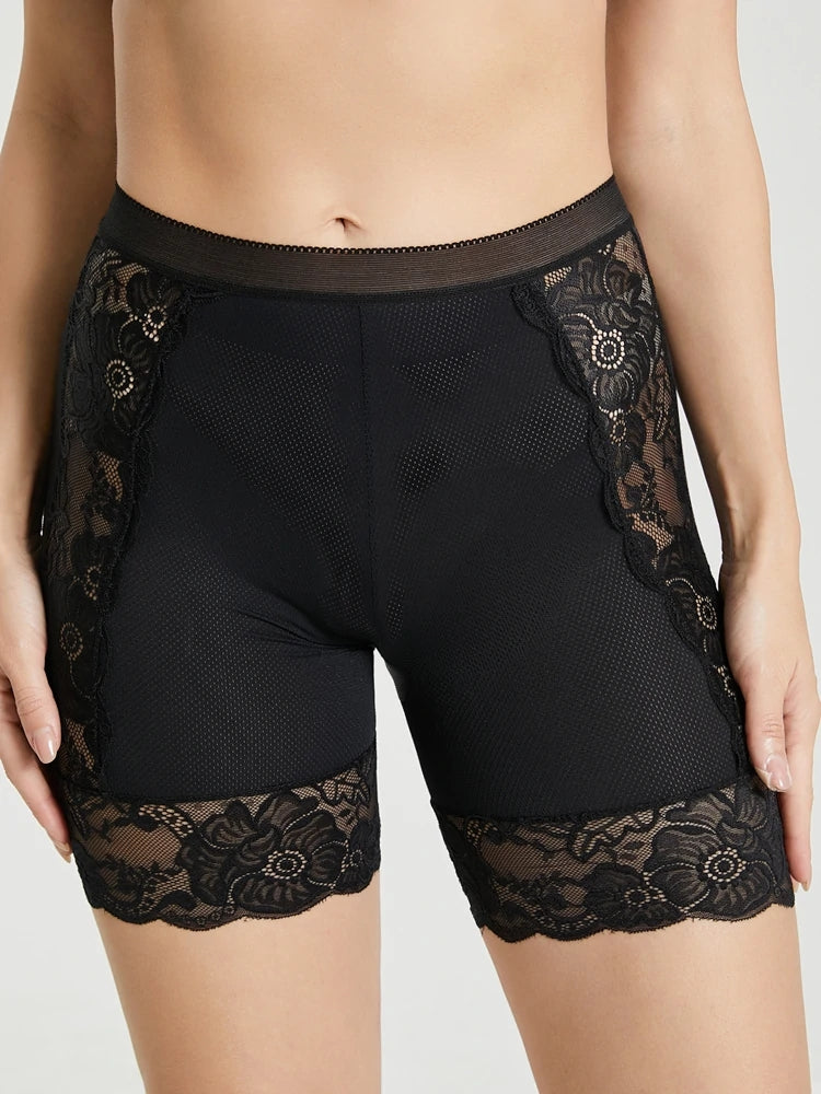 Lace Patchwork Legging Safety Hollow Out See Through Breathable Panties