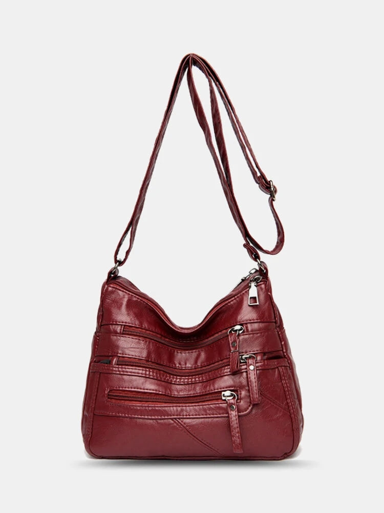Women Vintage Anti-theft Multi-pocket PU Leather Crossbody Bag Shoulder Bag