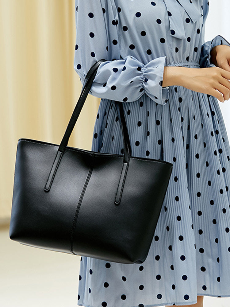Women's Tote Shoulder PU Leather Big Capacity Solid Handbag