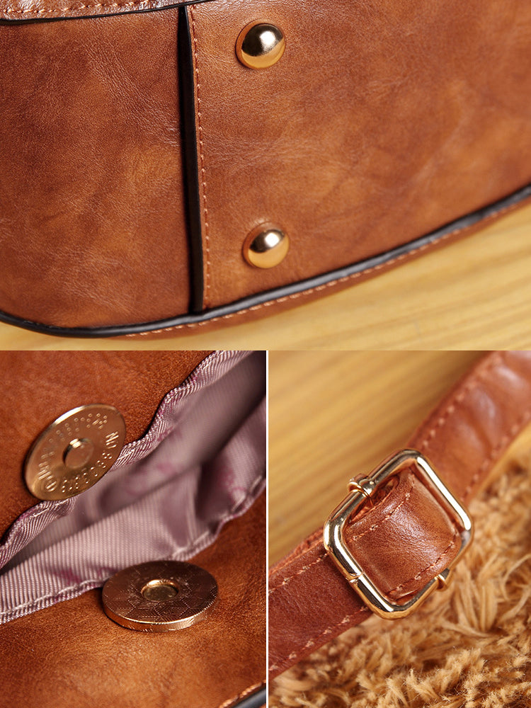 Vintage Tassel Leather Round Shape Handbags Crossbody Shoulder Bag