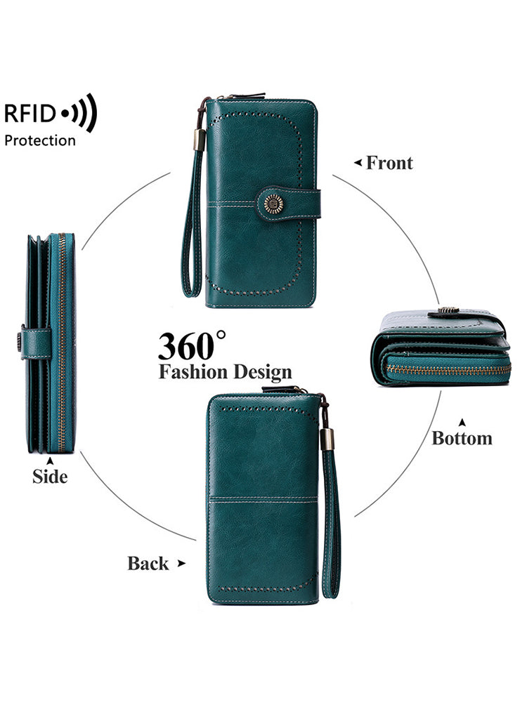 Women's PU Leather RFID Flap Wallet Clutch Organizer